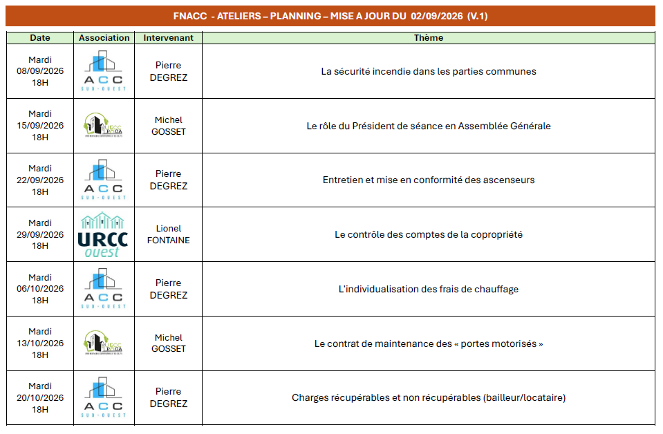 Planning des formations FNACC